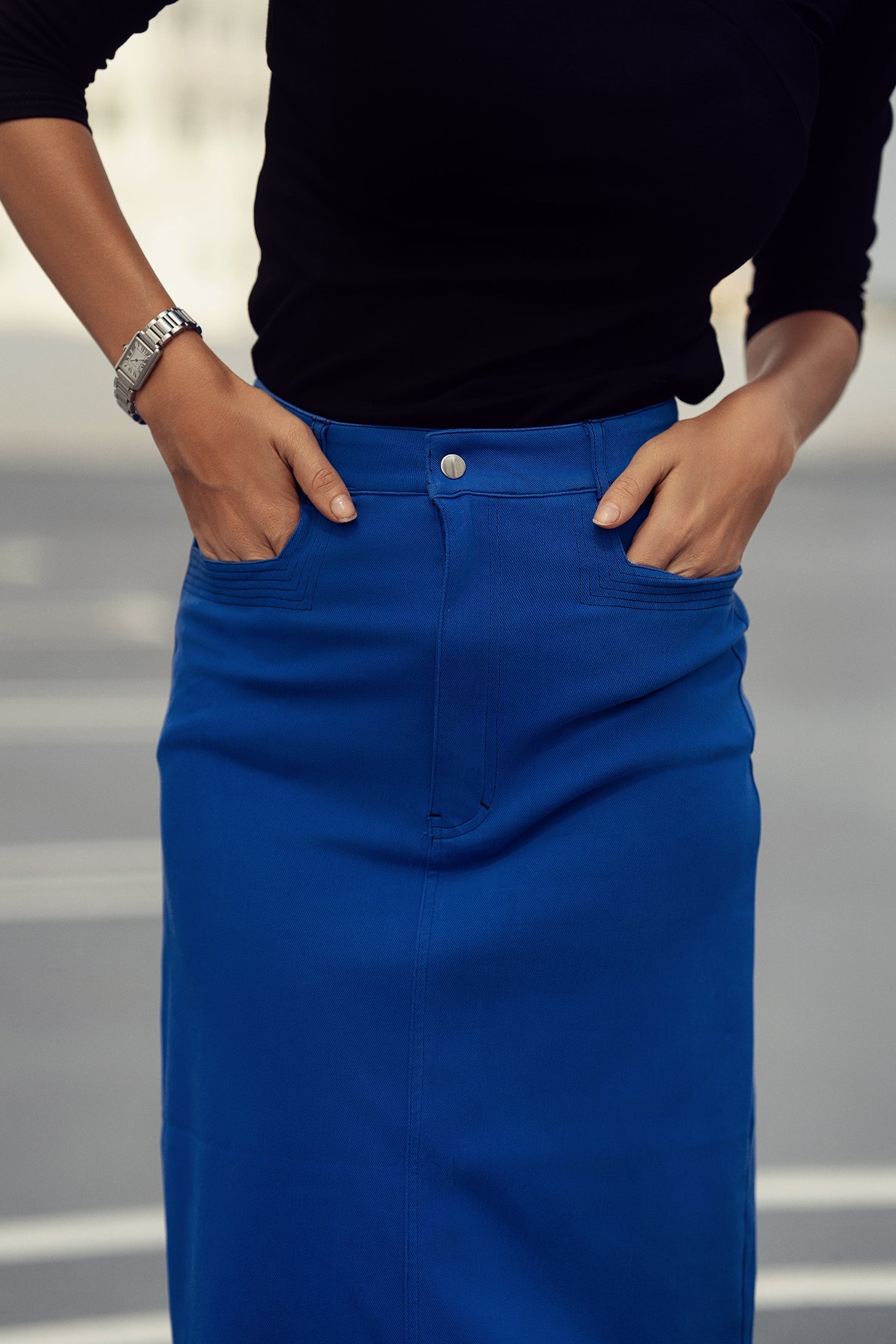 Stretch Colored Denim Skirt